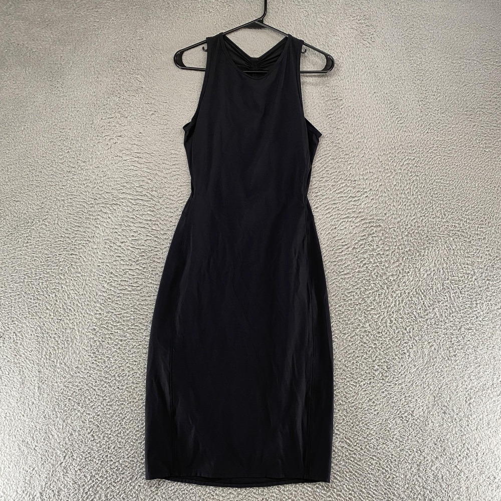Lululemon Rather be Gathered Dress Womens 6/8 Black Ruched Open Back Knee Length